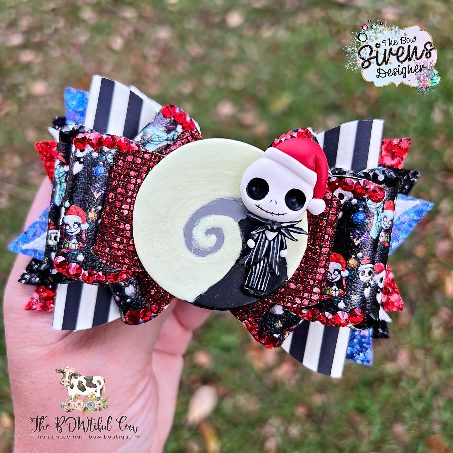 Christmas Nightmare Faux Leather OTT Bow