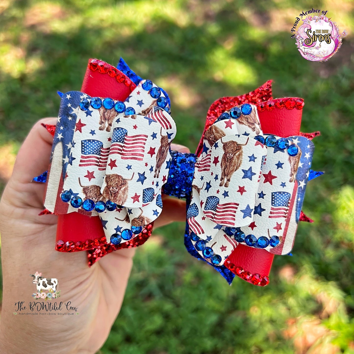 Highland Cow Independence Day OTT Hair Bow