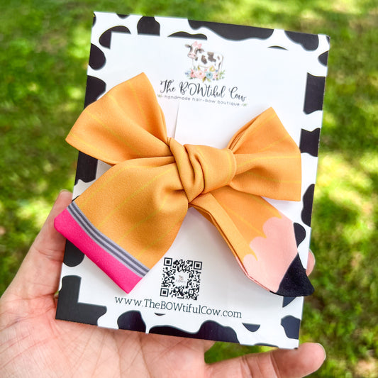 Hand Tied Back to School Fabric Bow