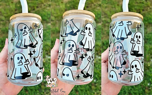 Middle Finger Ghost Glass Tumbler