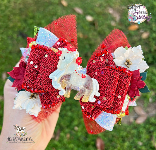 Christmas Unicorn Faux Leather OTT Bow