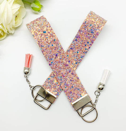 Pink Glitter Faux Leather Keychain